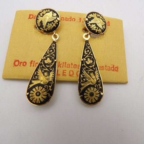 Vintage Damascene Drop Earrings and Pendant - Picture 5 of 7